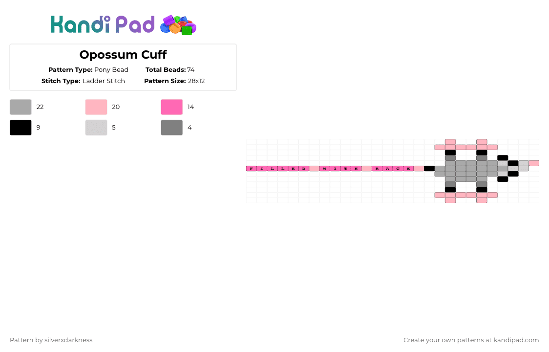 Opossum Cuff??? - Pony Bead Pattern by silverxdarkness on Kandi Pad - pink,beige