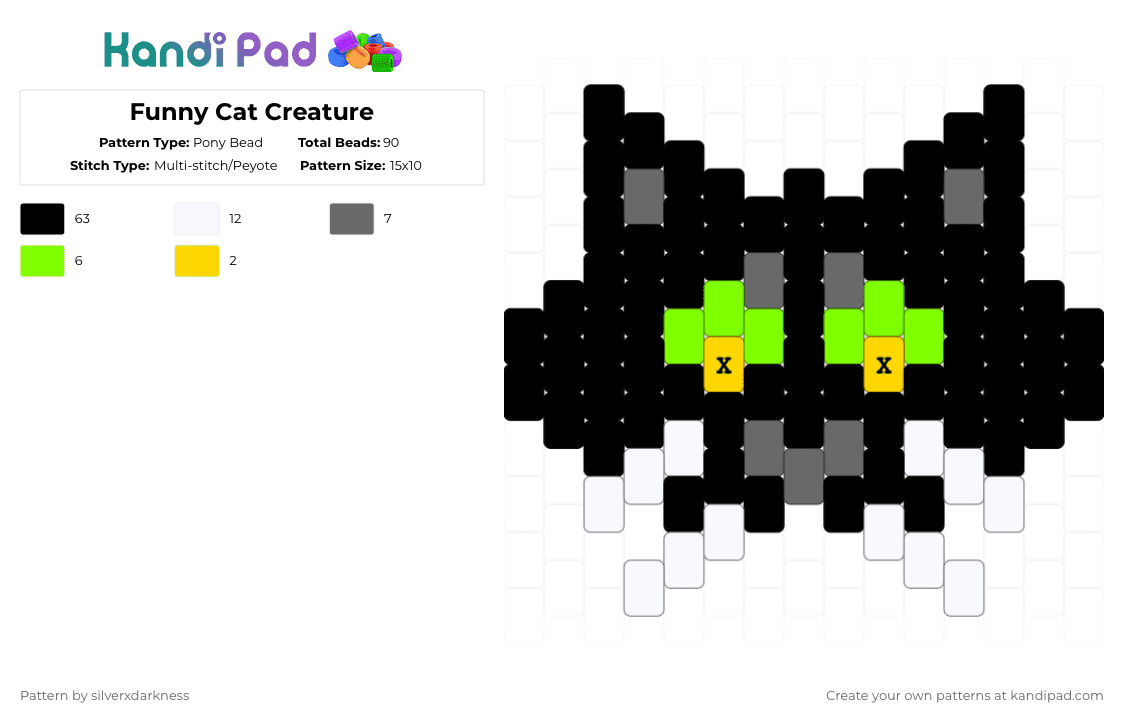 Funny Cat Creature - Pony Bead Pattern by silverxdarkness on Kandi Pad - black, gray, green