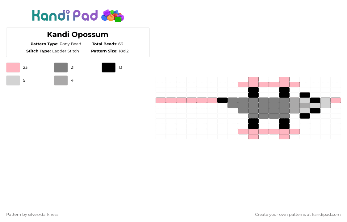 Kandi Opossum - Pony Bead Pattern by silverxdarkness on Kandi Pad - pink,gray
