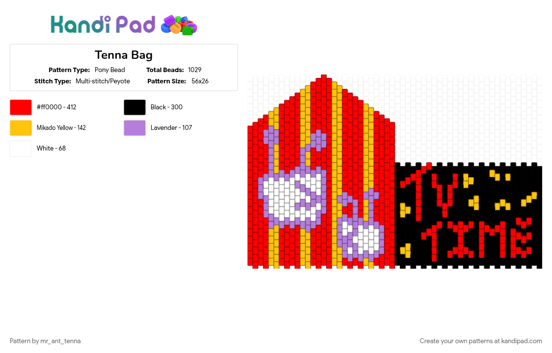 Tenna Bag(remixed from alt account) - Pony Bead Pattern by mr_ant_tenna on Kandi Pad - bag, character, deltarune, game, game character, red, tenna, tenna bag, toby fox
