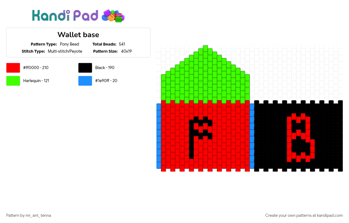 Wallet base - Pony Bead Pattern by mr_ant_tenna on Kandi Pad - base, custom, green, red, wallet, wallet base
