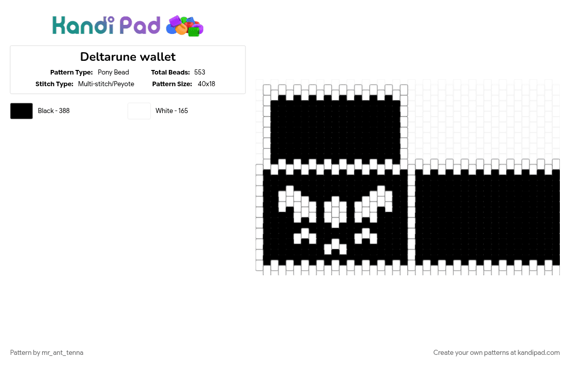 Deltarune wallet - Pony Bead Pattern by mr_ant_tenna on Kandi Pad - black, deltarune, deltarune wallet, pony bead, toby fox, undertale, wallet, white