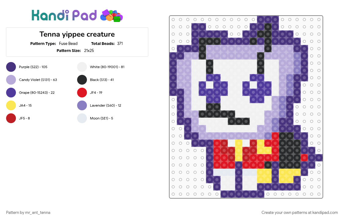 Tenna yippee creature - Fuse Bead Pattern by mr_ant_tenna on Kandi Pad - deltarune, meme, perler, perler bead, pink, purple, tenna, tenna deltarune, yippee creature