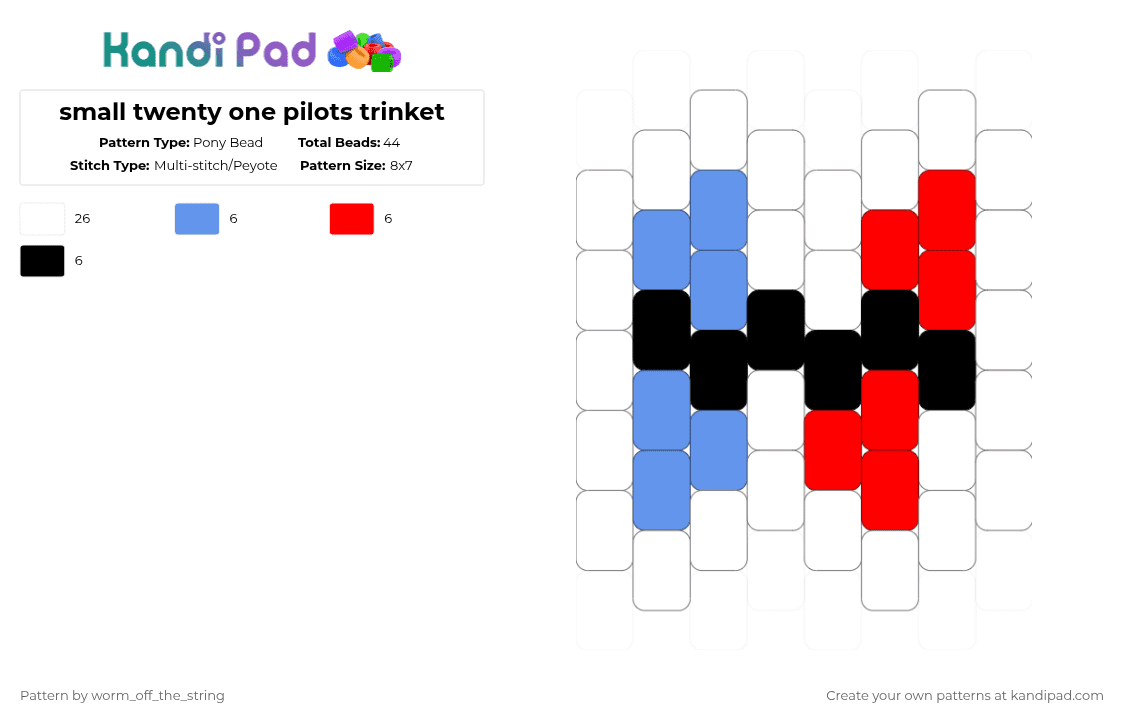 small twenty one pilots trinket - Pony Bead Pattern by mr_ant_tenna on Kandi Pad - white,light blue,red