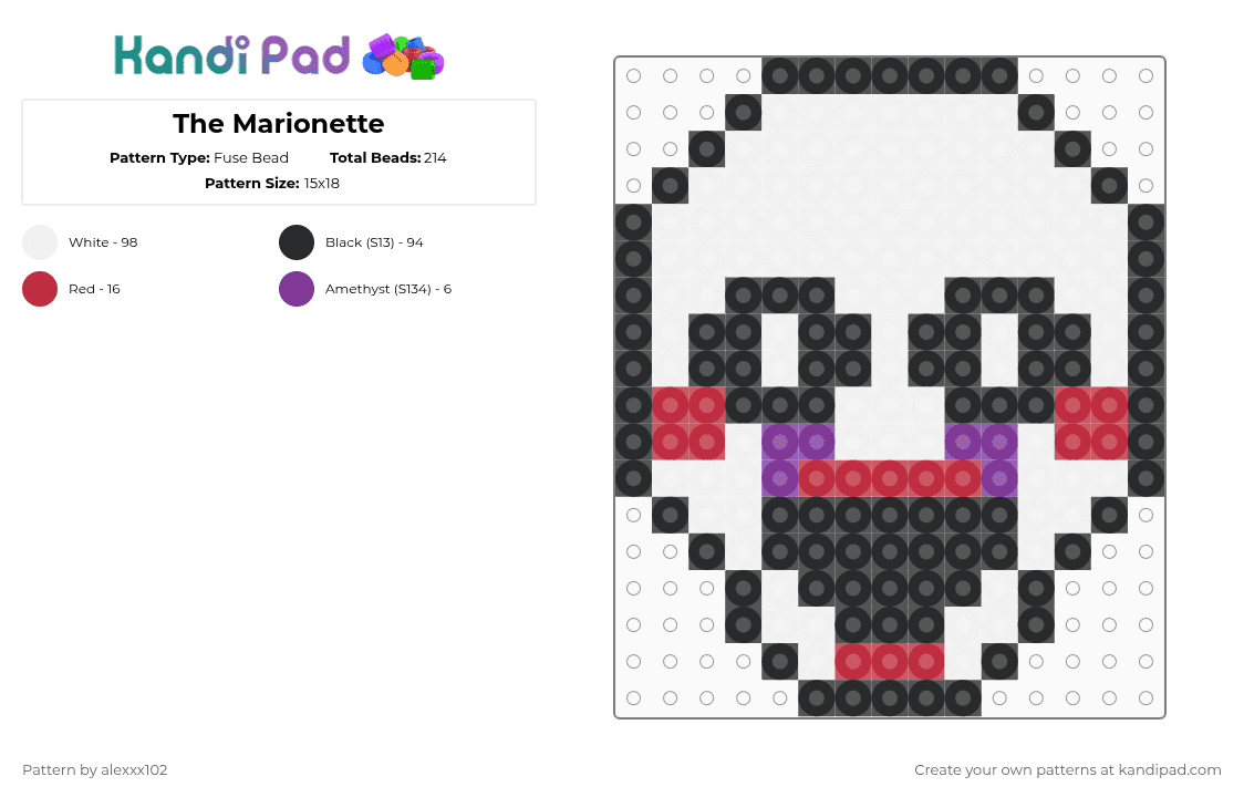The Marionette - Fuse Bead Pattern by alexxx102 on Kandi Pad - white,pink,red,fnaf,puppet,the marionette