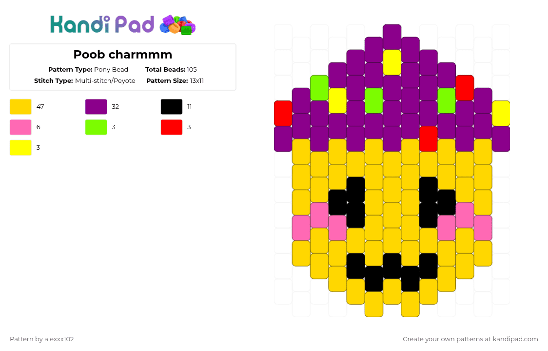 Poob charmmm - Pony Bead Pattern by alexxx102 on Kandi Pad - pink,yellow,poob,regretevator,silly