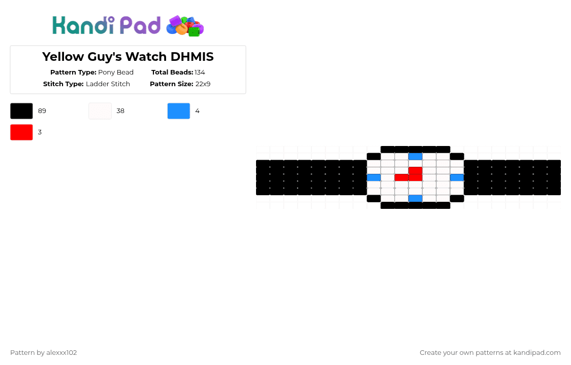 Yellow Guy\'s Watch DHMIS - Pony Bead Pattern by alexxx102 on Kandi Pad - black,white,light blue,red,dhmis,yellow guy,watch