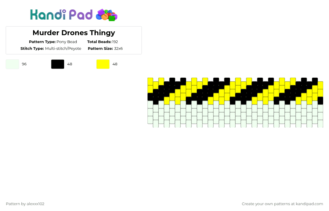 Murder Drones Thingy - Pony Bead Pattern by alexxx102 on Kandi Pad - white,yellow,murder drones,armband