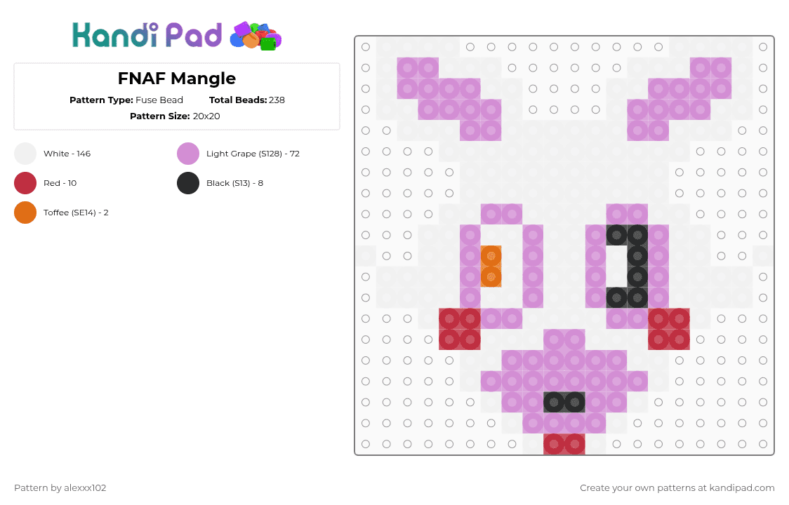 FNAF Mangle - Fuse Bead Pattern by alexxx102 on Kandi Pad - white,pink,mangle,fnaf2