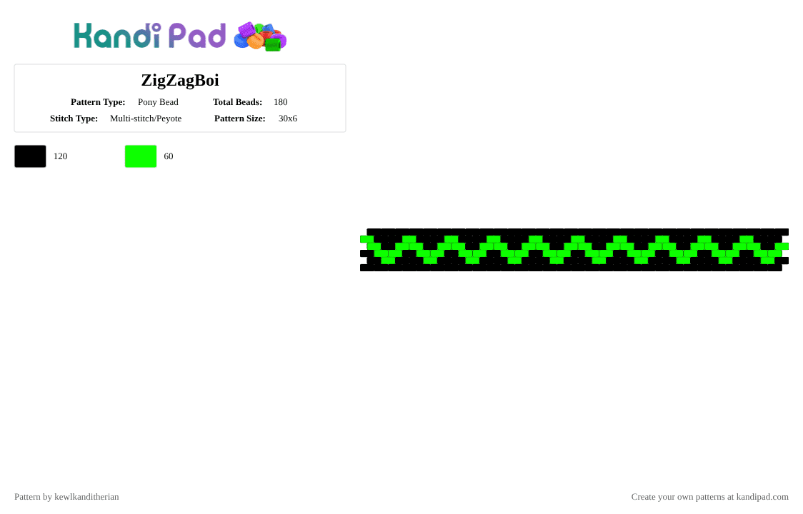 ZigZagBoi - Pony Bead Pattern by kewlkanditherian on Kandi Pad - black,green,zig zag,neon,cool,kewl,fun,cuff