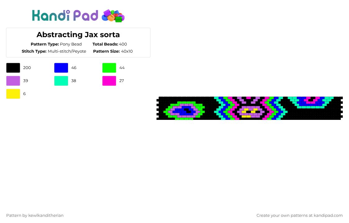 Abstracting Jax sorta - Pony Bead Pattern by kewlkanditherian on Kandi Pad - abstraction, black, colorful, jax, pink, tadc, teal, the amazing digital circus