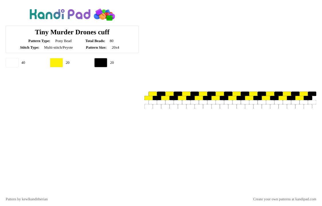 Tiny Murder Drones cuff - Pony Bead Pattern by kewlkanditherian on Kandi Pad - black, disassembly drone, frick trump, murder drones, small, white, yellow