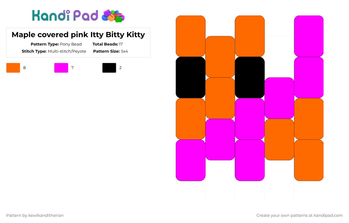 Maple covered pink Itty Bitty Kitty - Pony Bead Pattern by kewlkanditherian on Kandi Pad - orange, pink