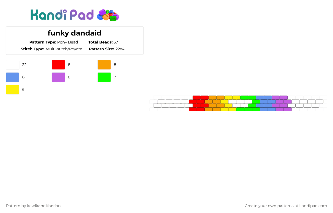 funky dandaid - Pony Bead Pattern by kewlkanditherian on Kandi Pad - band, bandage, colorful, dandiad, dandys, dandys world, light blue, orange, rainbow