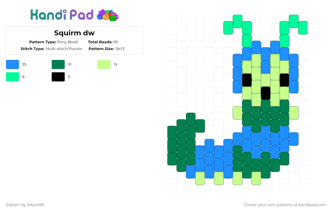 Squirm dw - Pony Bead Pattern by tokero99 on Kandi Pad - light blue,green,dandys world,dw,caterpillar,squirm,blue,bug,roblox