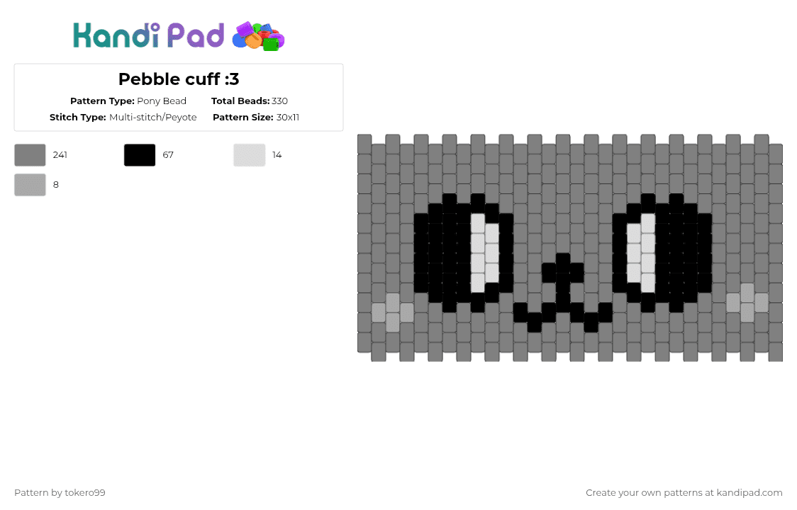Pebble cuff :3 - Pony Bead Pattern by tokero99 on Kandi Pad - gray,pebble,dw,dandy,dandys world,grey