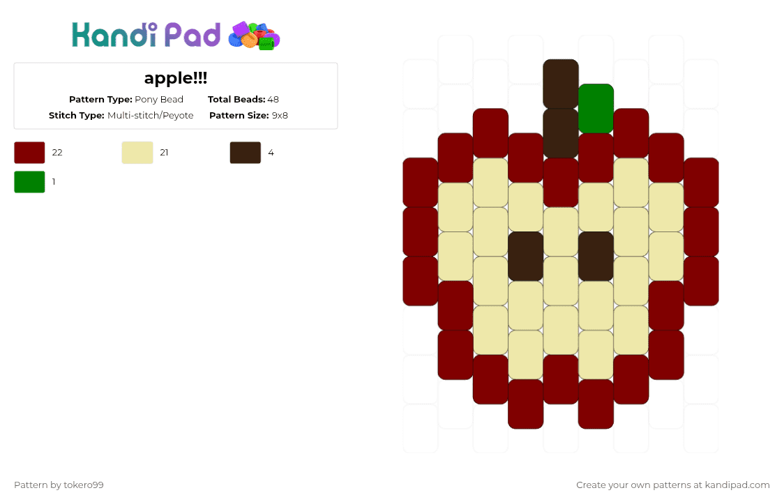 apple!!! - Pony Bead Pattern by tokero99 on Kandi Pad - yellow,brown,apple,red,charm,cute,whimsy