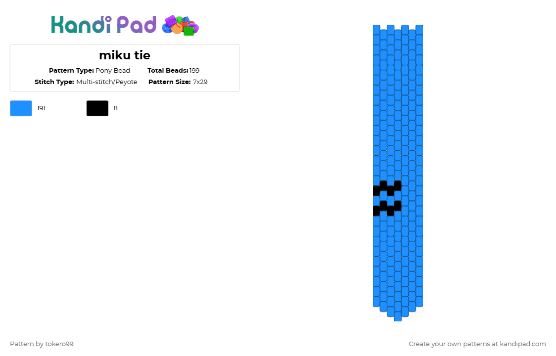 miku tie - Pony Bead Pattern by tokero99 on Kandi Pad - light blue,miku,vocaloid,tie,blue,hatsune,hatsunemiku