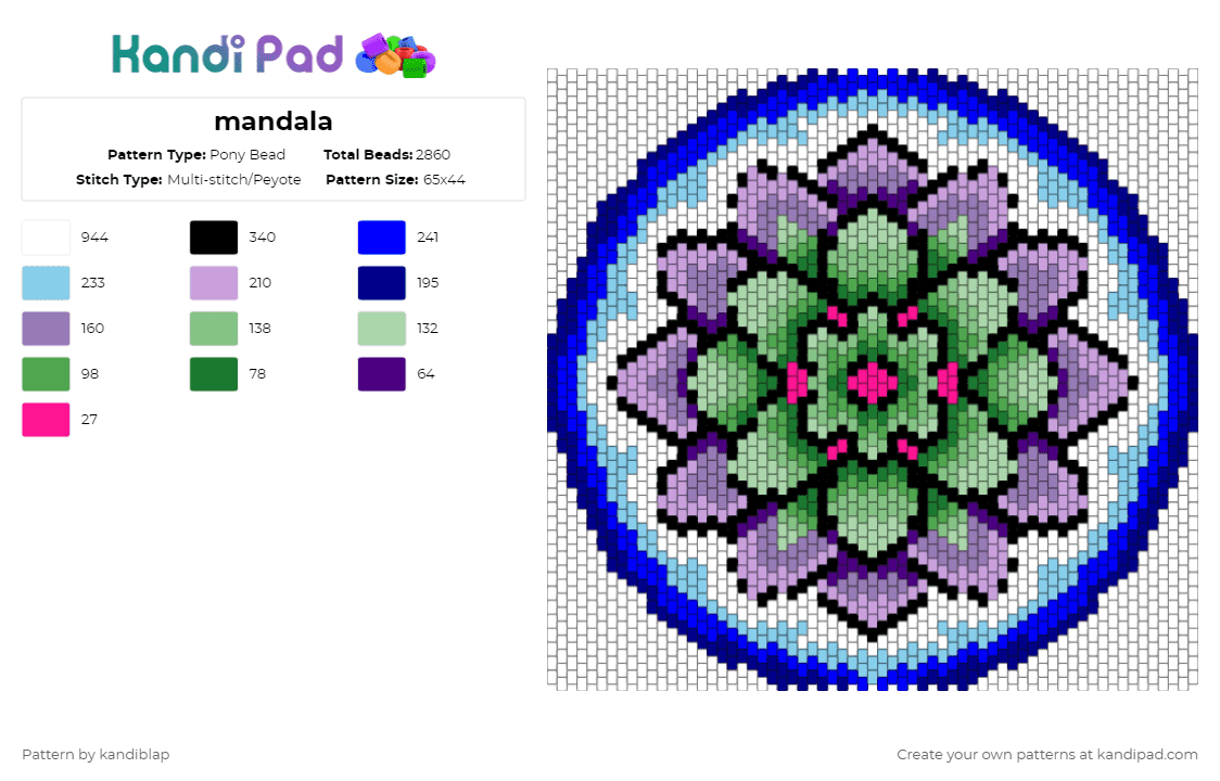 mandala - Pony Bead Pattern by kandiblap on Kandi Pad - purple,pink