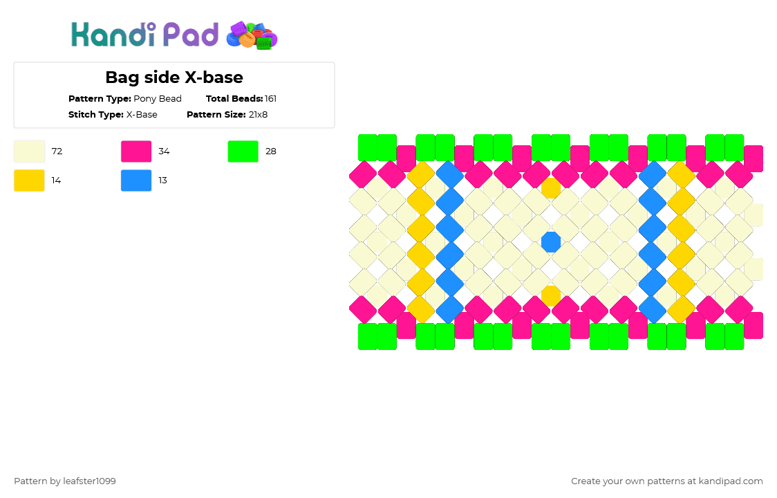 Side Pade Pattern Bag side X-base Pony Bead Pattern - Kandi Pad | Kandi Patterns, Fuse ...