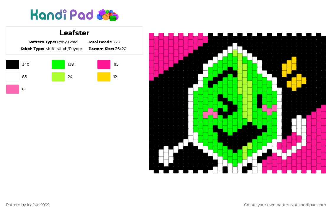 Leafster - Pony Bead Pattern by leafster1099 on Kandi Pad - pink,green,leafy,bfdi
