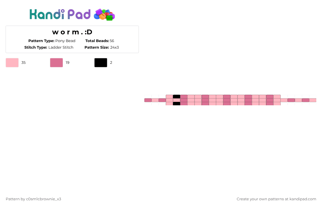 w o r m . :D - Pony Bead Pattern by c0sm1cbrownie_x3 on Kandi Pad - pink,cotdworms