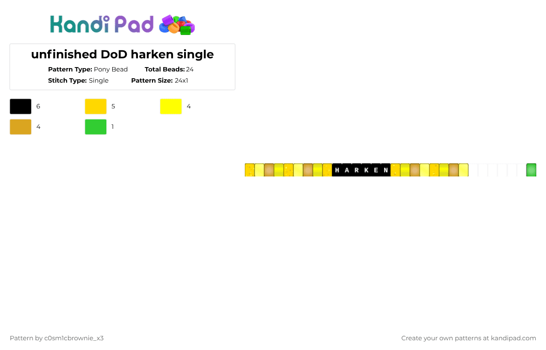 unfinished DoD harken single - Pony Bead Pattern by c0sm1cbrownie_x3 on Kandi Pad - yellow