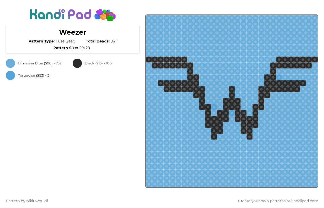 Weezer - Fuse Bead Pattern by nikitavoukil on Kandi Pad - light blue