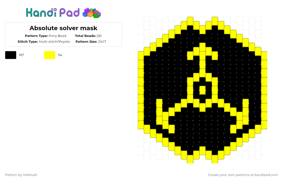 Absolute solver mask - Pony Bead Pattern by inkislush on Kandi Pad - black,yellow,murderdrones,mask,md,absolutesolver