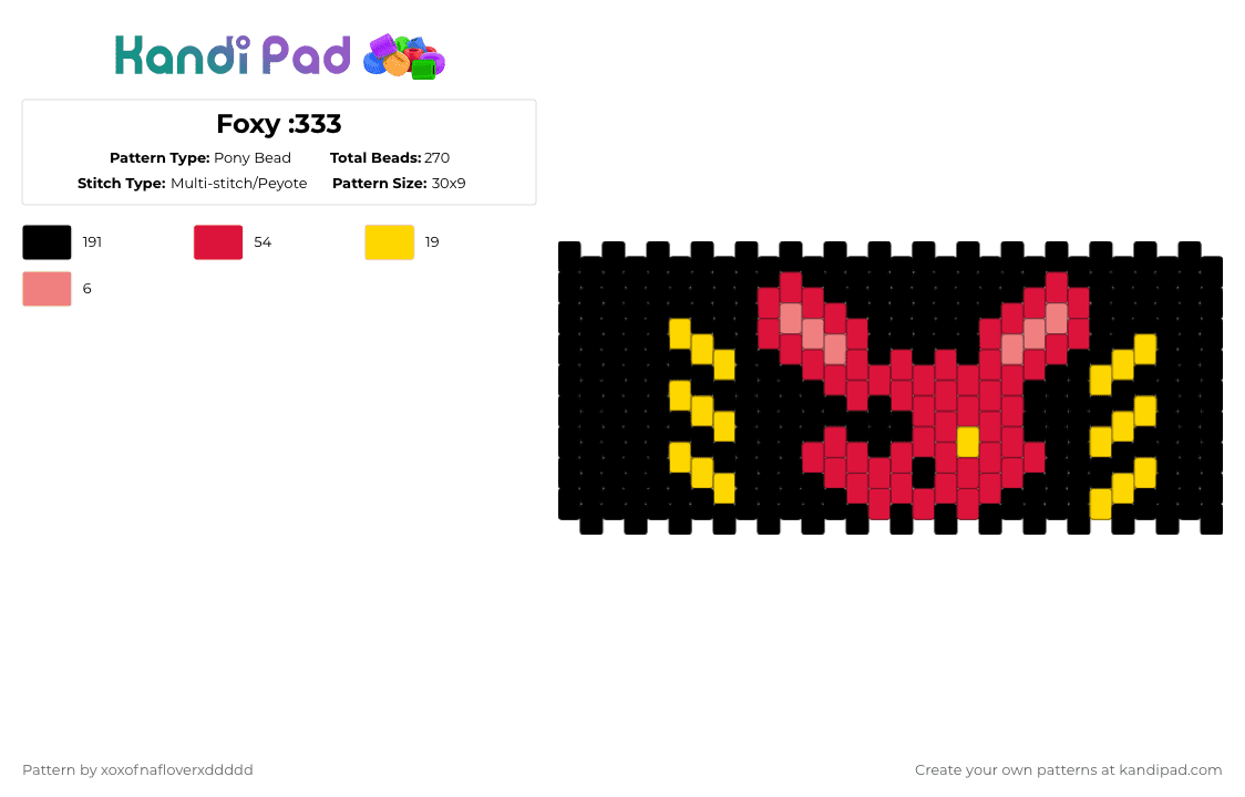 Foxy :333 - Pony Bead Pattern by xoxofnafloverxddddd on Kandi Pad - black,red,fnaf,foxy