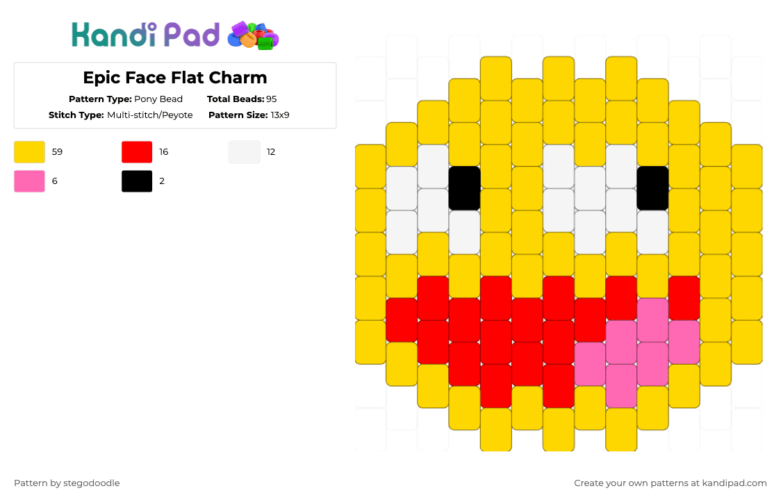 Epic Face Flat Charm - Pony Bead Pattern by stegodoodle on Kandi Pad - yellow,epicface,scenekandi,scene,ragecomic