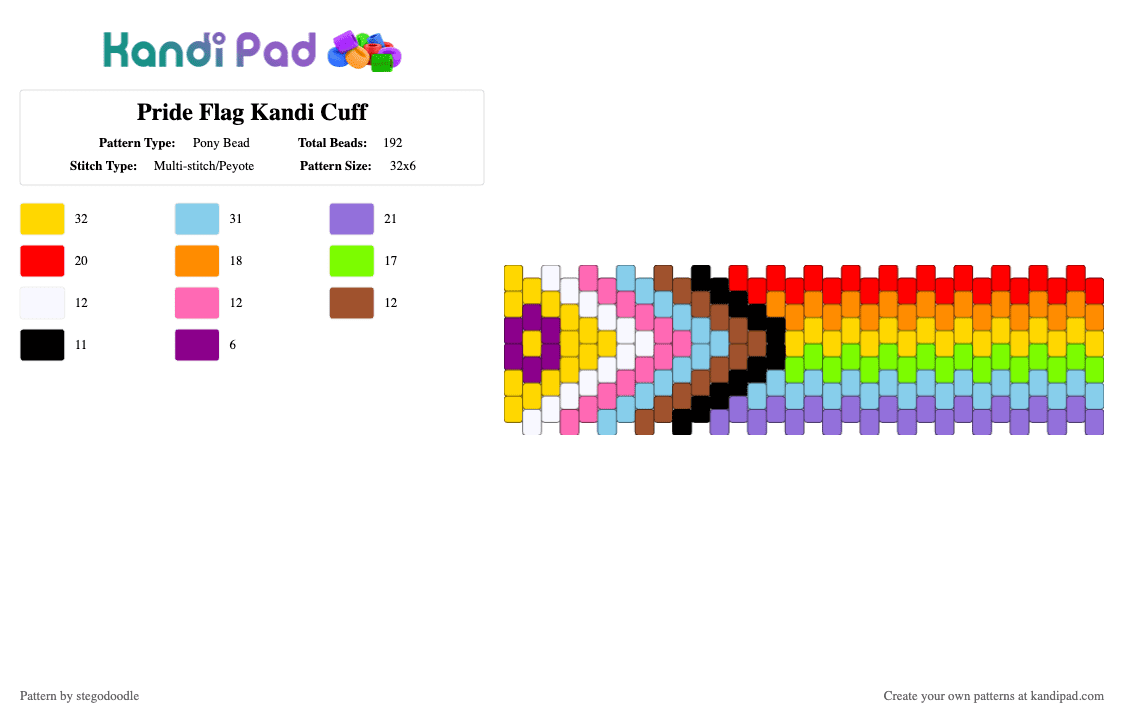 Pride Flag Kandi Cuff - Pony Bead Pattern by stegodoodle on Kandi Pad - yellow,light blue,red,pride,prideflag,prideflagcuff