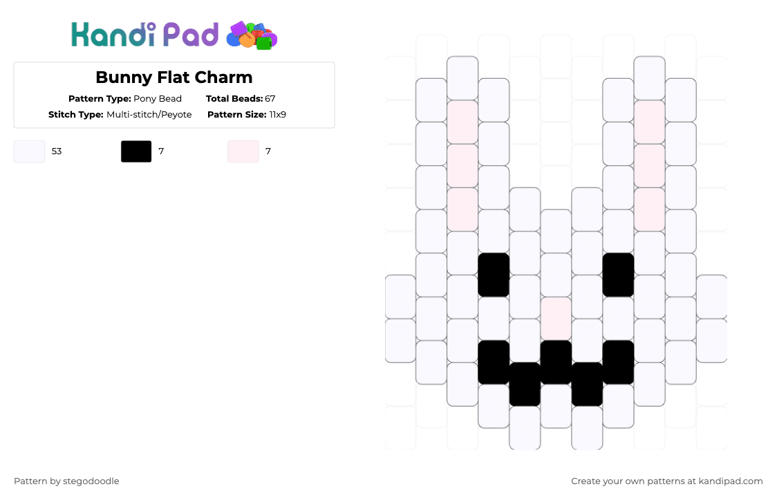 Bunny Flat Charm - Pony Bead Pattern by stegodoodle on Kandi Pad - white