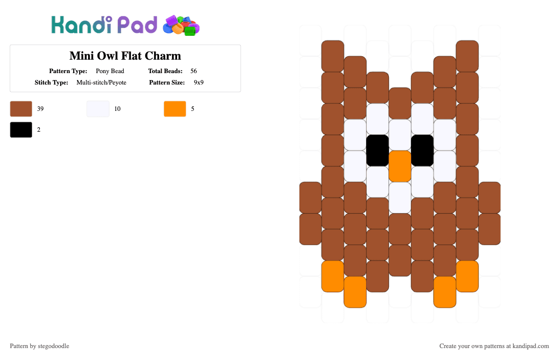 Mini Owl Flat Charm - Pony Bead Pattern by stegodoodle on Kandi Pad - red,owl,edc,edcowl,owlcharm,oowlflatcharm