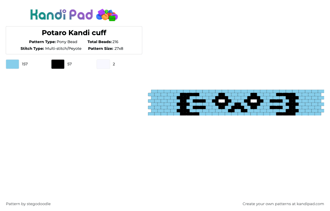 Potaro Kandi cuff - Pony Bead Pattern by stegodoodle on Kandi Pad - light blue,porter robinson,potaro