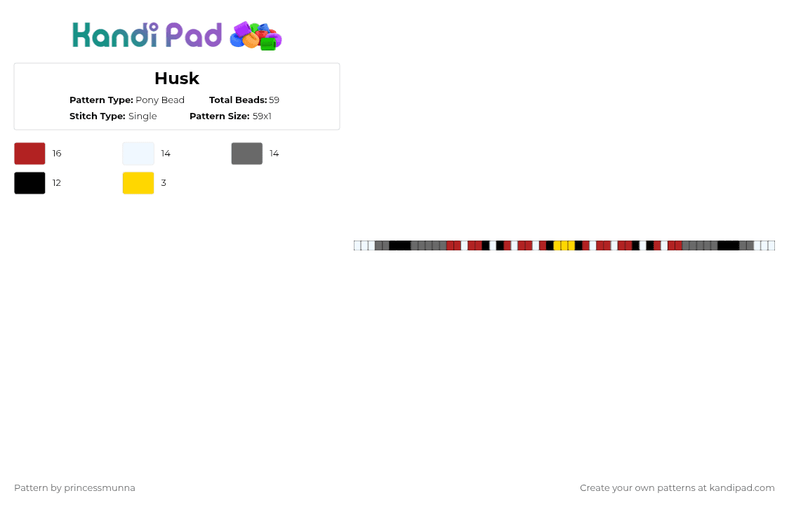 Husk - Pony Bead Pattern by princessmunna on Kandi Pad - gray,red