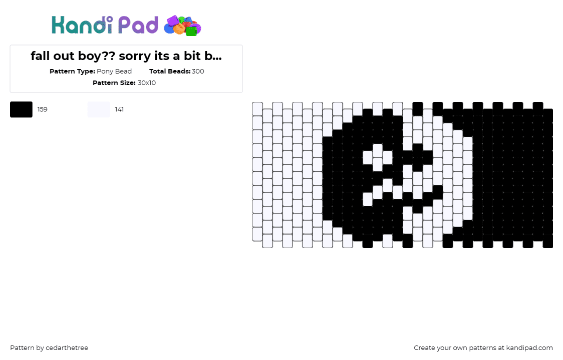 fall out boy?? sorry its a bit bad lol- - Pony Bead Pattern by cedarthetree on Kandi Pad - fall out boy,yin yang,cuff,playful,music,harmony,black,white