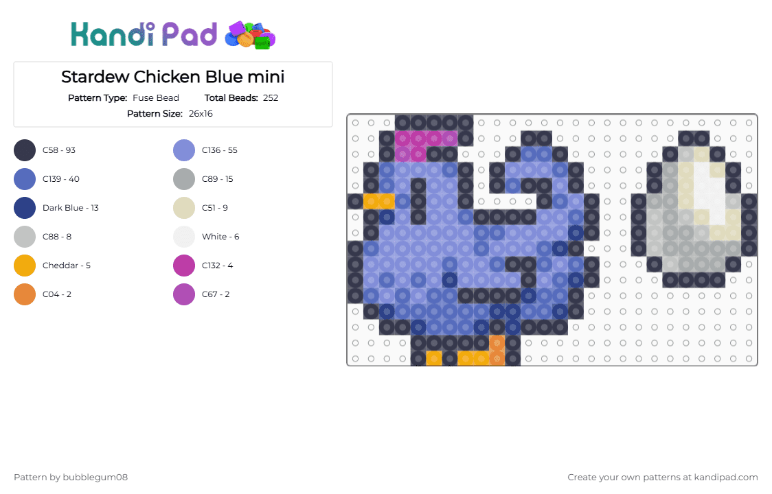 Stardew Chicken Blue mini - Fuse Bead Pattern by bubblegum08 on Kandi Pad - purple,blue