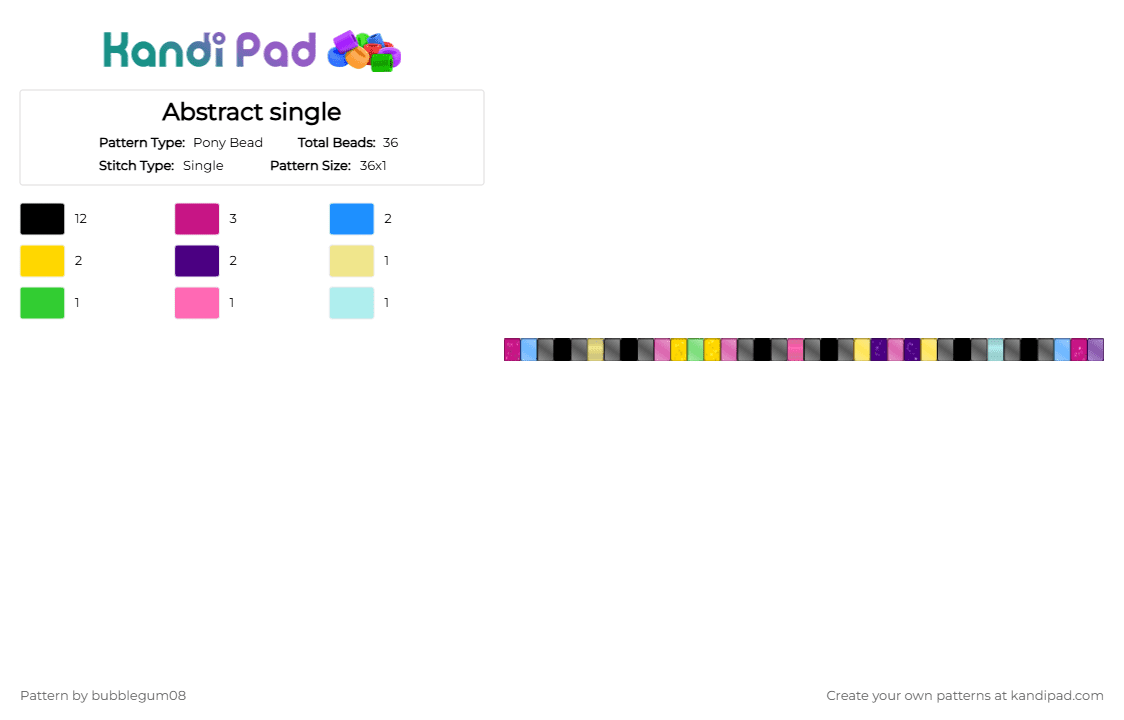 Abstract single - Pony Bead Pattern by bubblegum08 on Kandi Pad - black, pink, yellow