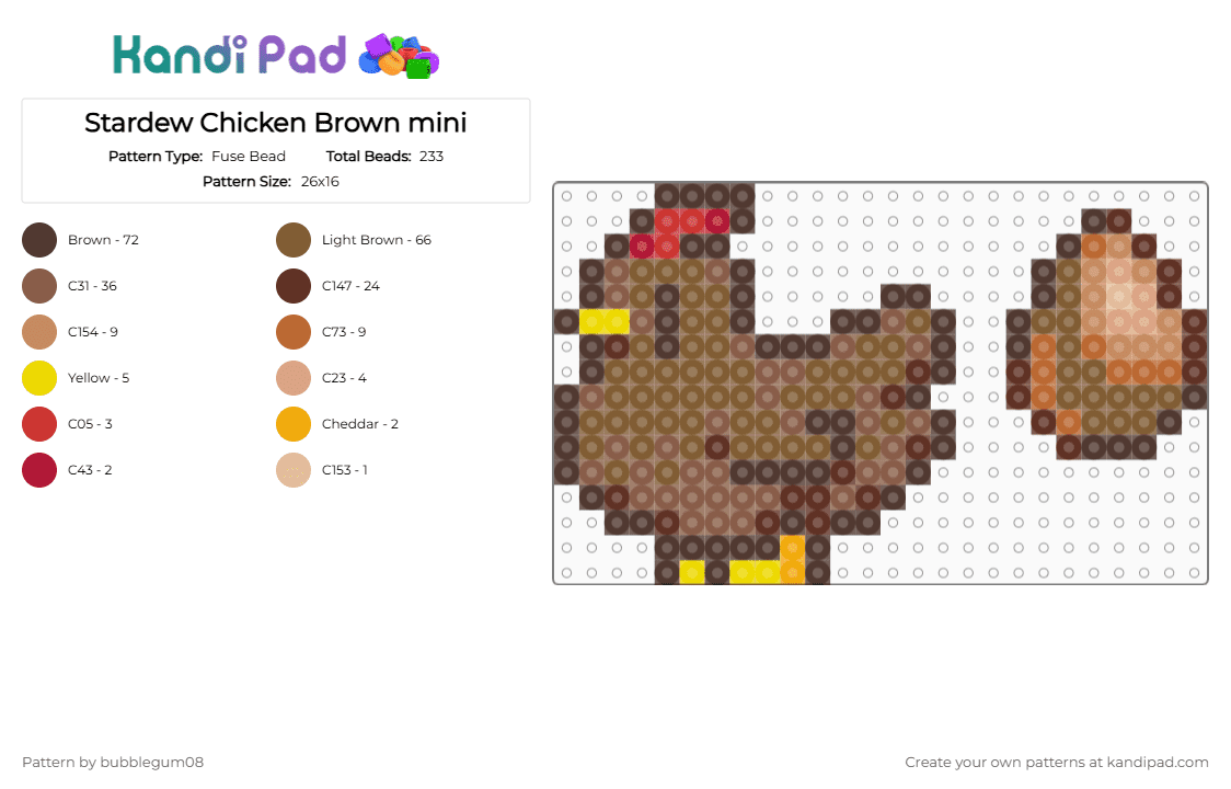 Stardew Chicken Brown mini - Fuse Bead Pattern by bubblegum08 on Kandi Pad - brown, tan
