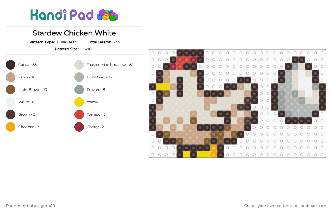 Stardew Chicken White - Fuse Bead Pattern by bubblegum08 on Kandi Pad - brown,beige