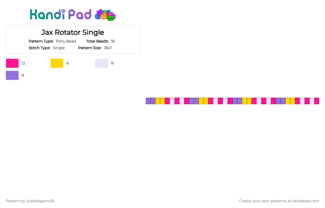 Jax Rotator Single - Pony Bead Pattern by bubblegum08 on Kandi Pad - pink