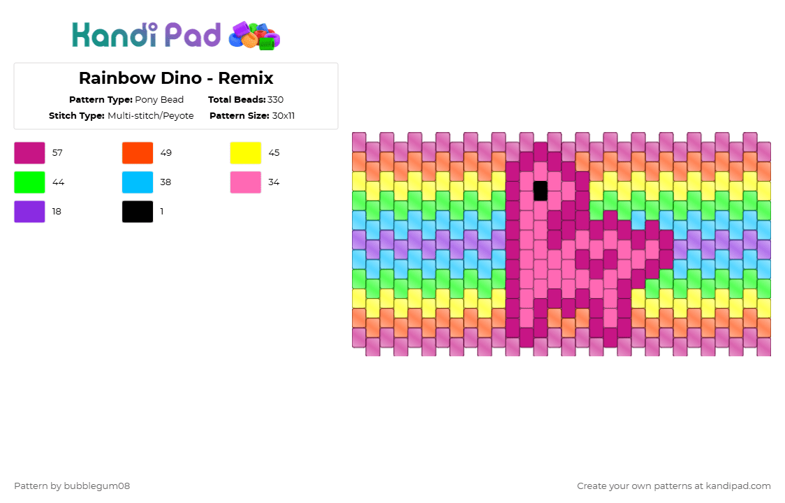 Rainbow Dino - Remix - Pony Bead Pattern by bubblegum08 on Kandi Pad - pink
