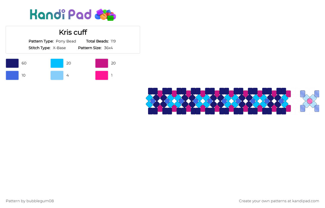 Kris cuff - Pony Bead Pattern by bubblegum08 on Kandi Pad - purple