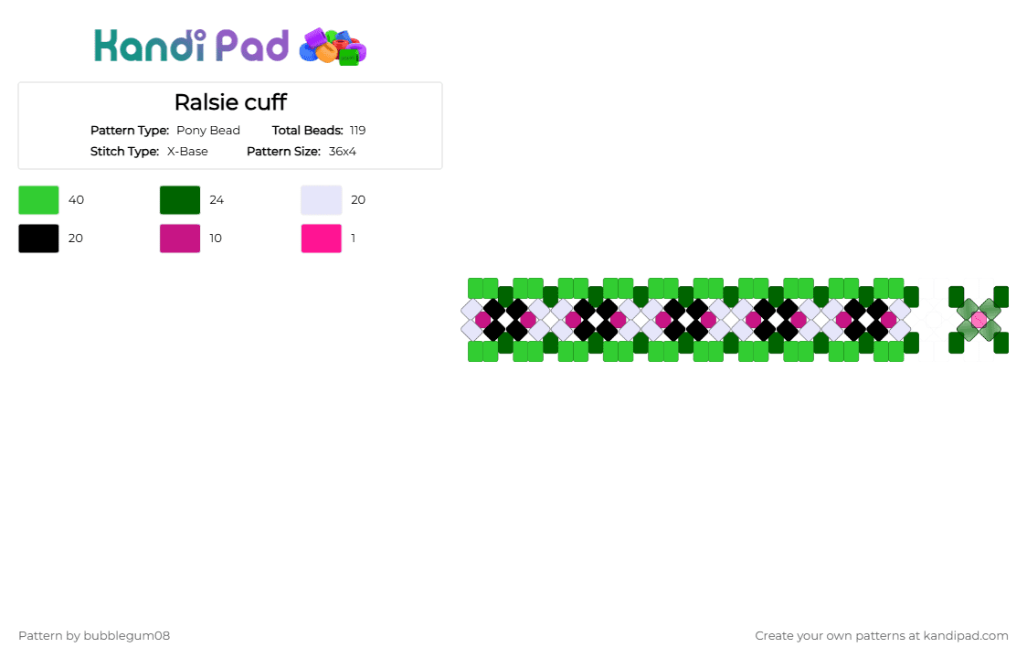 Ralsei cuff - Pony Bead Pattern by bubblegum08 on Kandi Pad - green