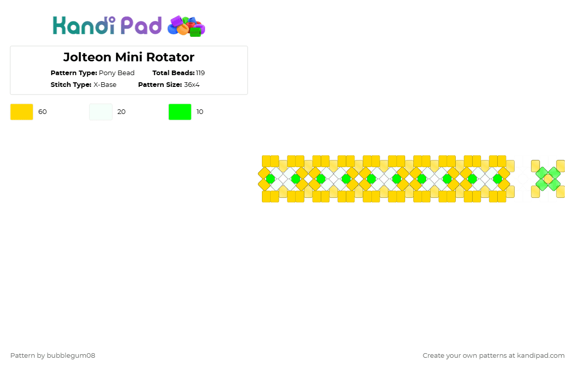 Jolteon Mini Rotator - Pony Bead Pattern by bubblegum08 on Kandi Pad - yellow