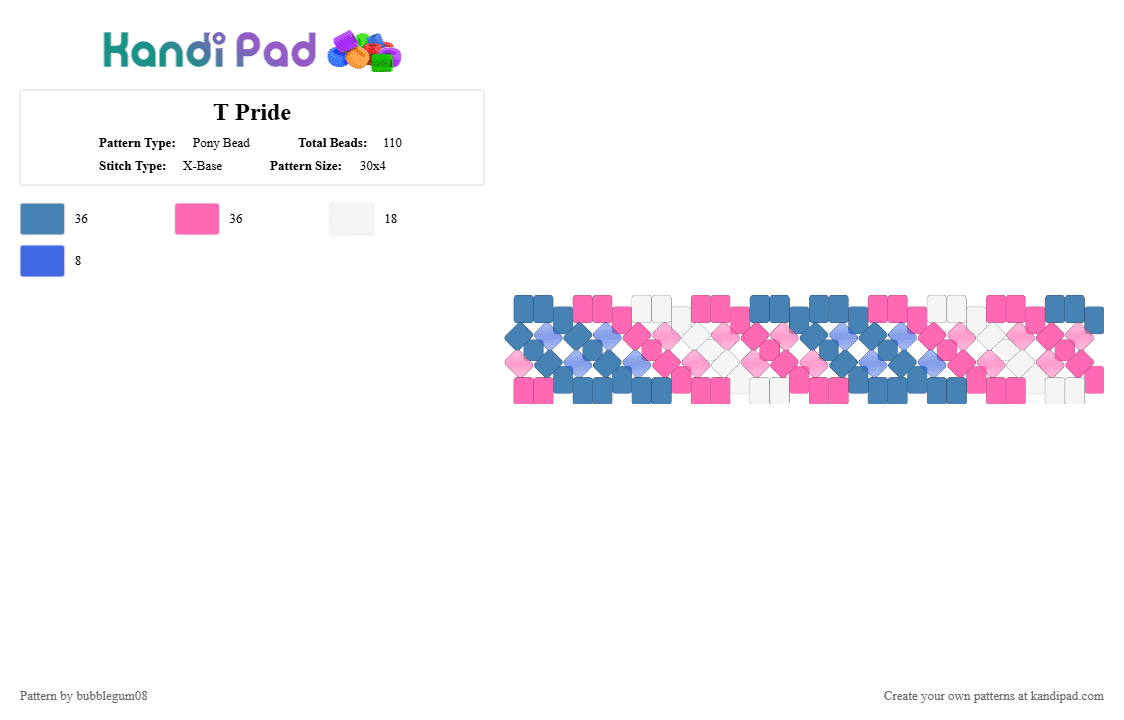 T Pride - Pony Bead Pattern by bubblegum08 on Kandi Pad - blue, pink