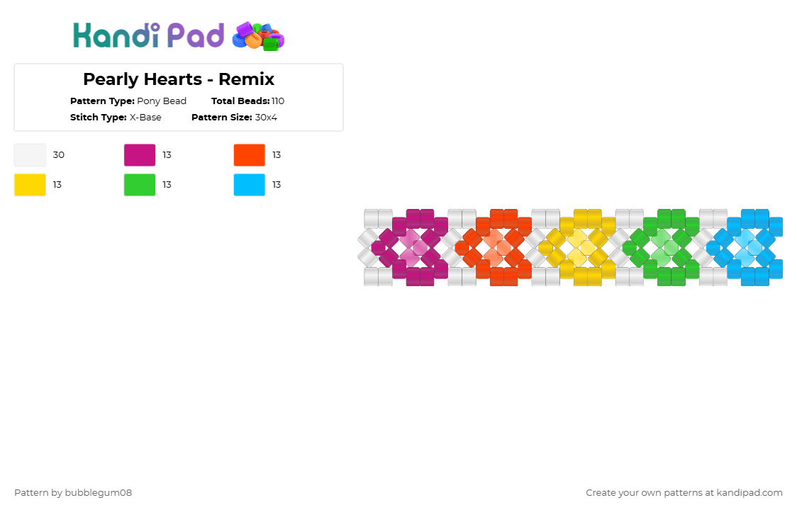 Pearly Hearts - Remix - Pony Bead Pattern by bubblegum08 on Kandi Pad - red,green,colorful