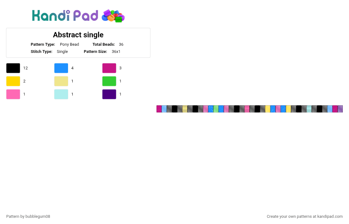 Abstract single - Pony Bead Pattern by bubblegum08 on Kandi Pad - black,pink,light blue