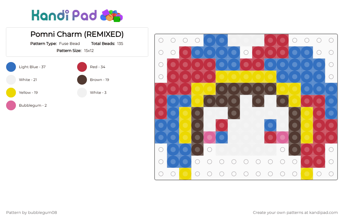 Pomni Charm (REMIXED) - Fuse Bead Pattern by bubblegum08 on Kandi Pad - blue, red